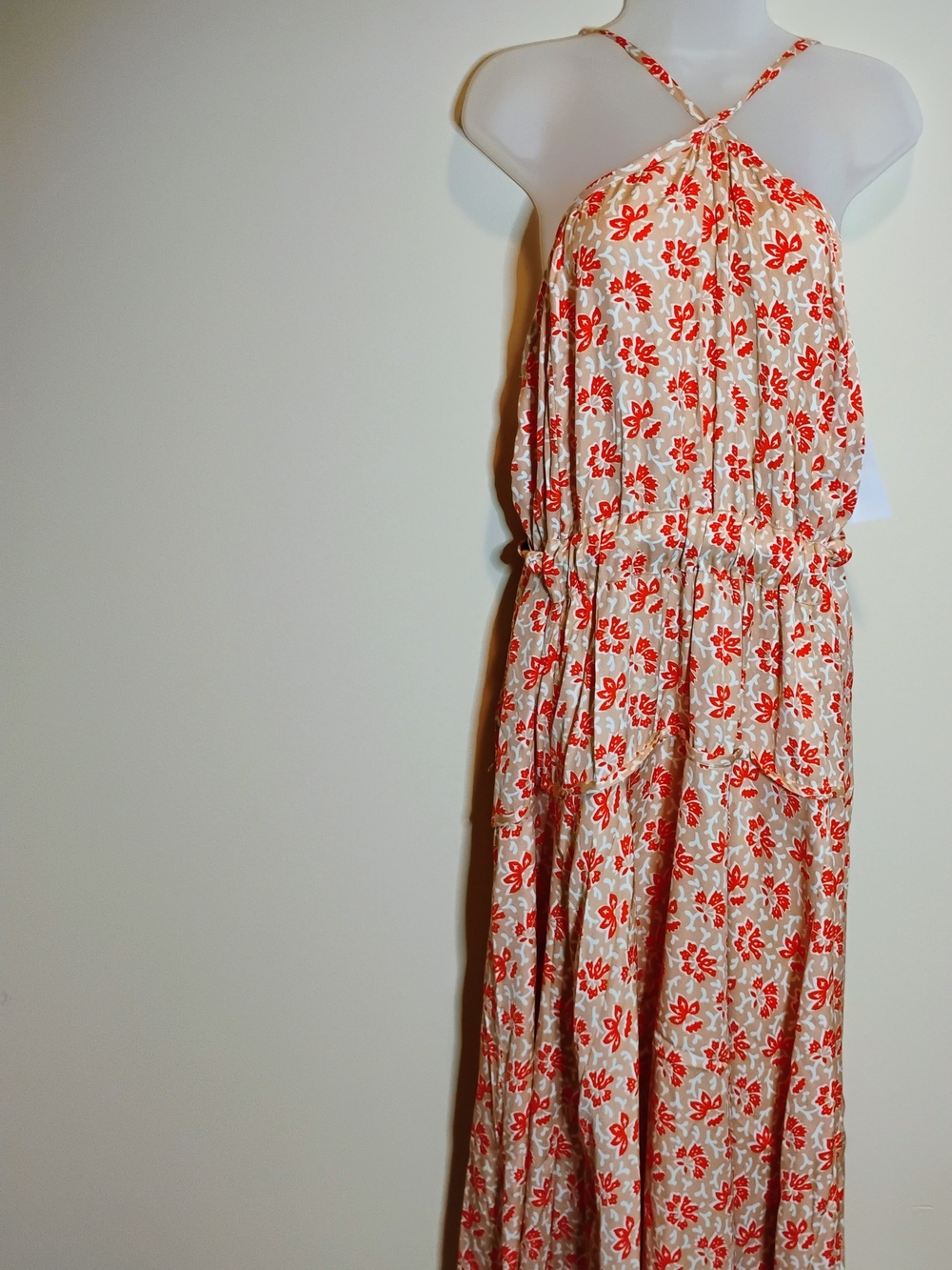 Joie Floral Halter Maxi Dress in Red and Cream